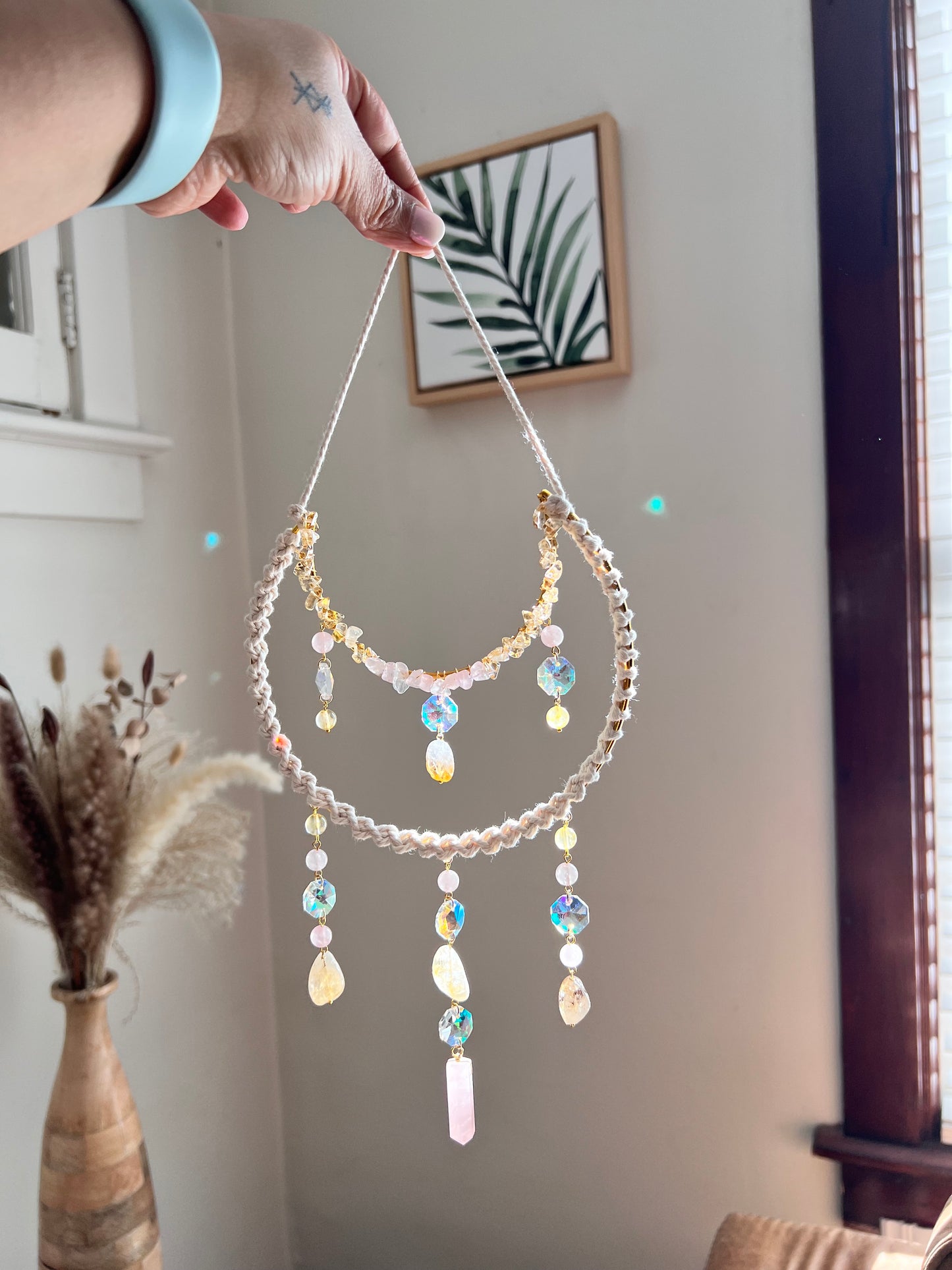 Rose Quartz and Citrine Crystal Suncatcher