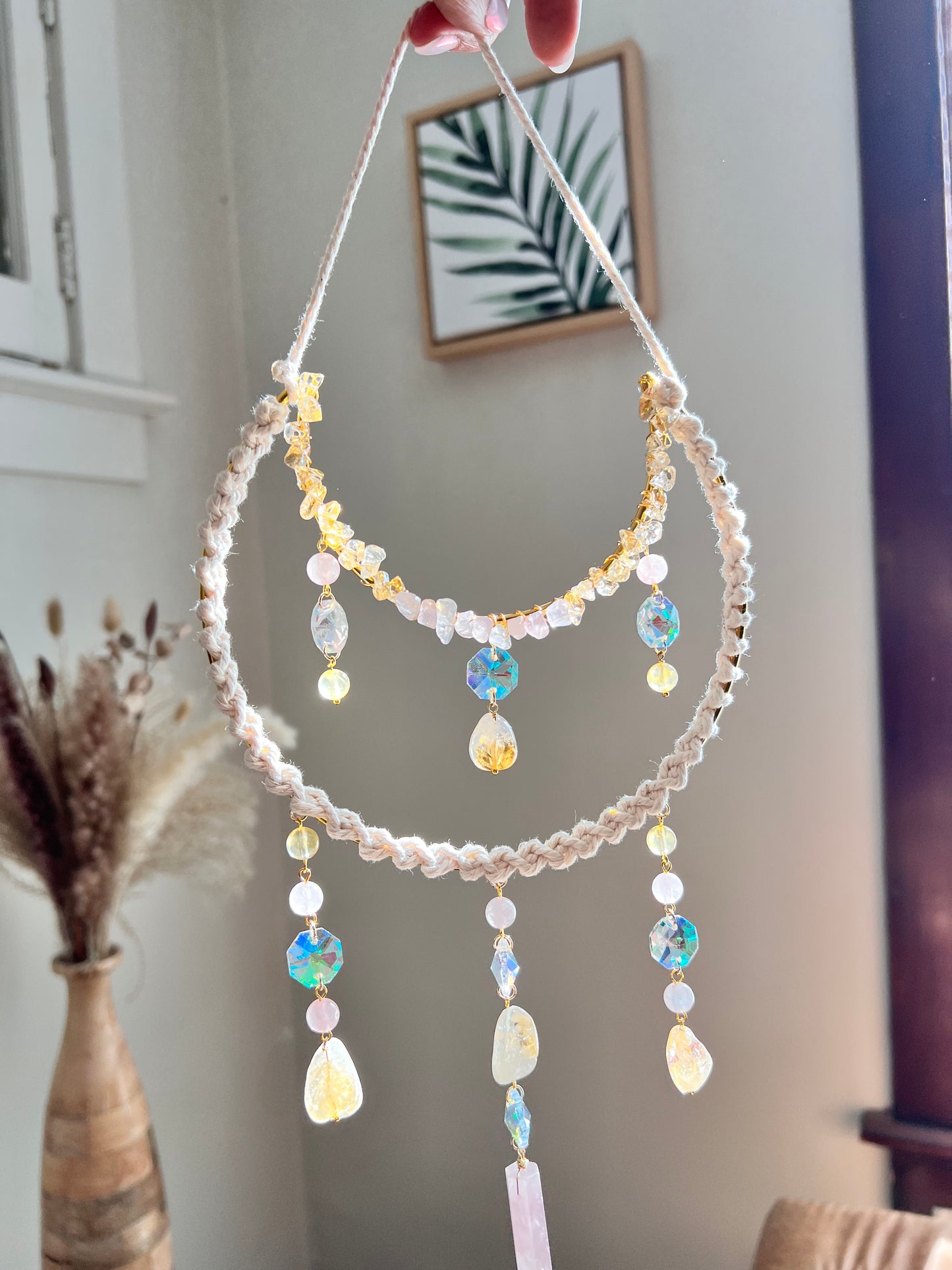 Rose Quartz and Citrine Crystal Suncatcher