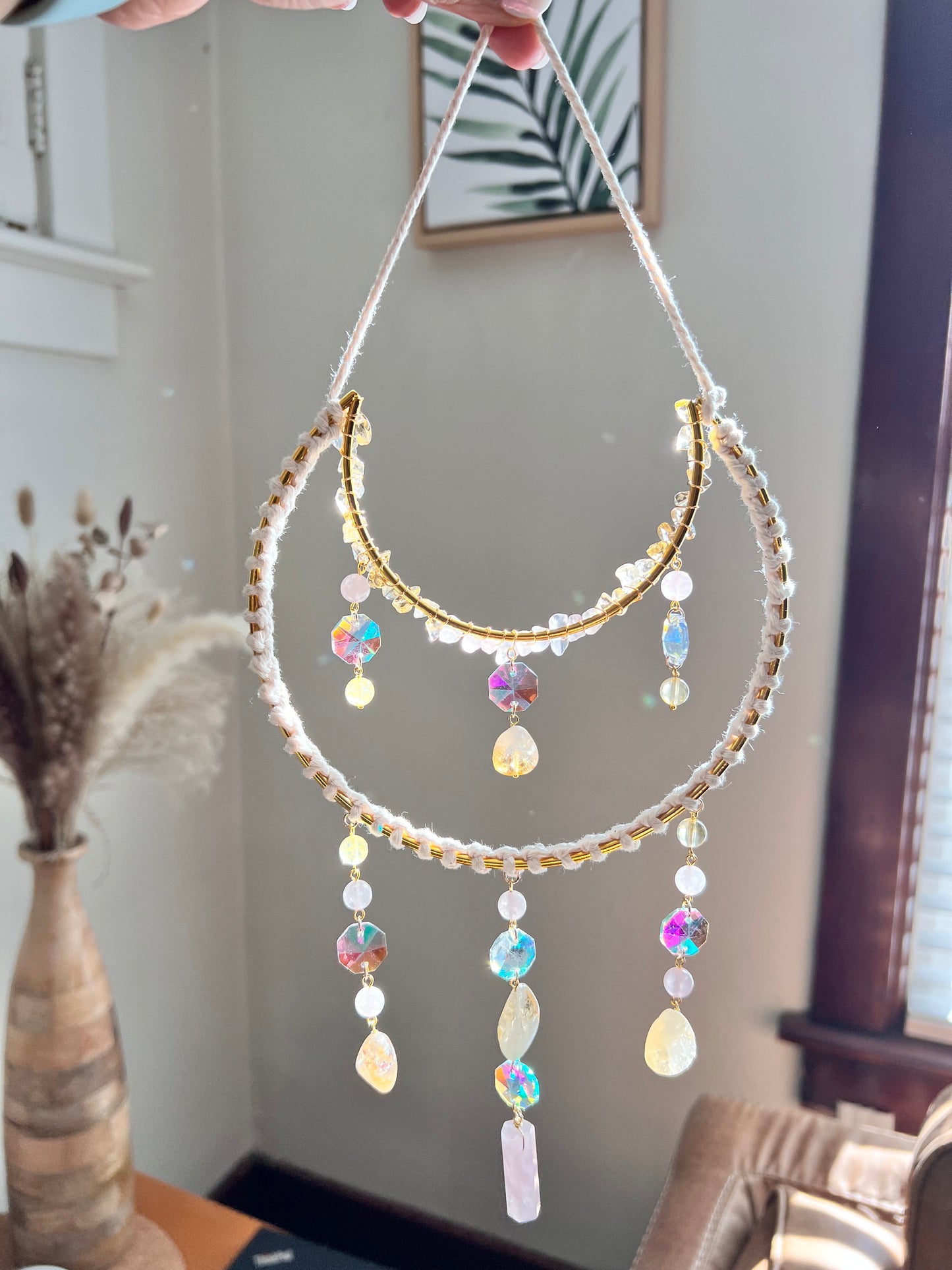 Rose Quartz and Citrine Crystal Suncatcher