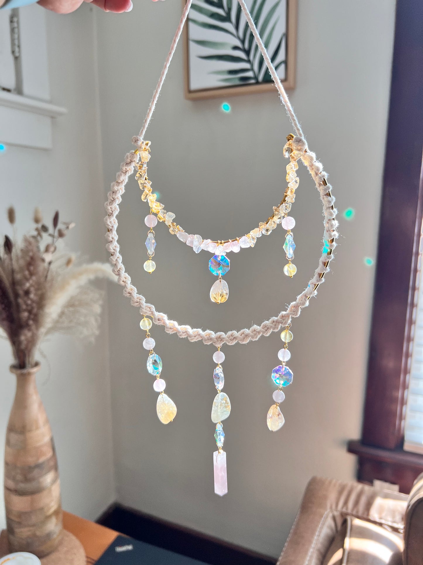 Rose Quartz and Citrine Crystal Suncatcher