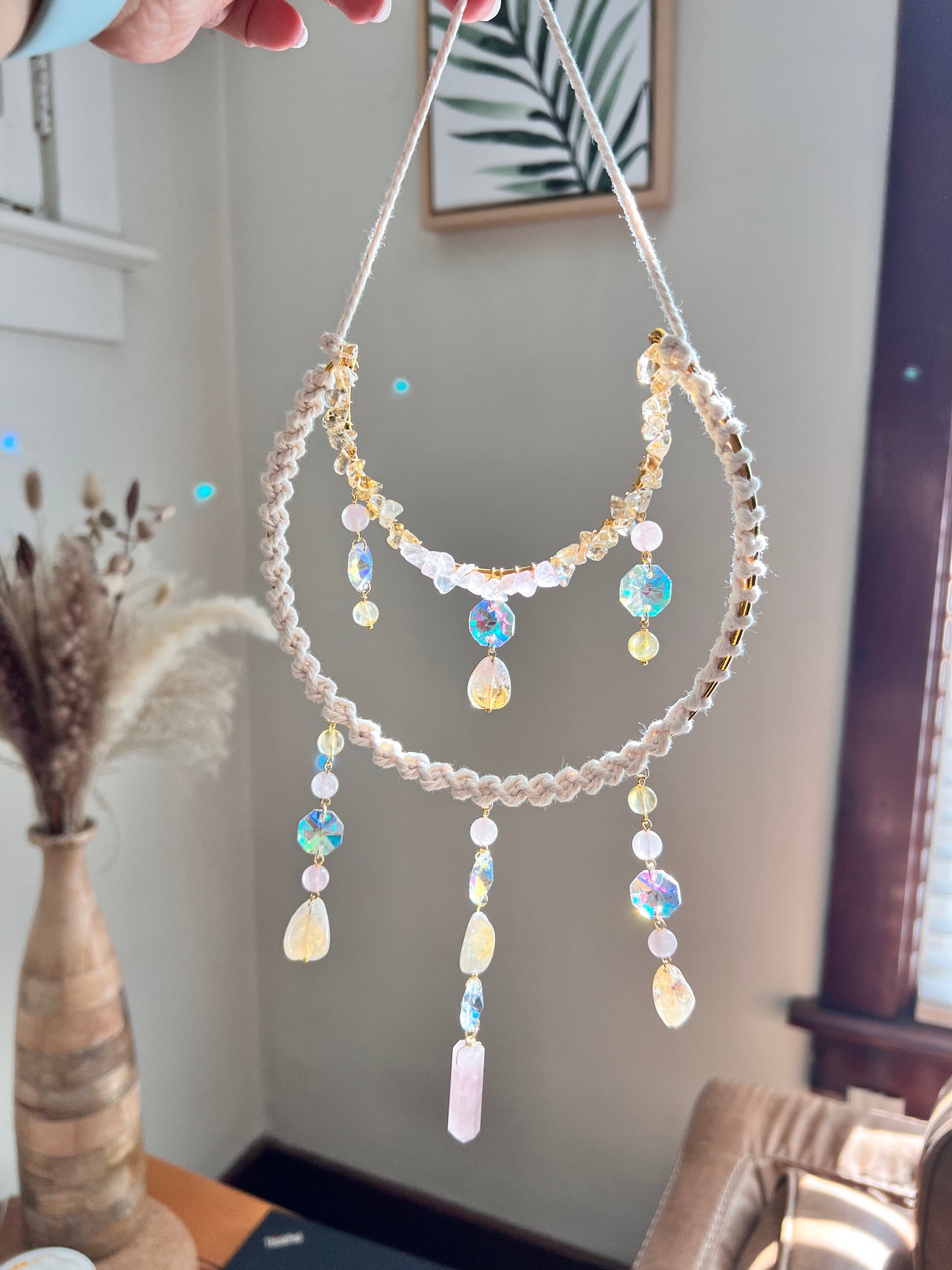 Rose Quartz and Citrine Crystal Suncatcher