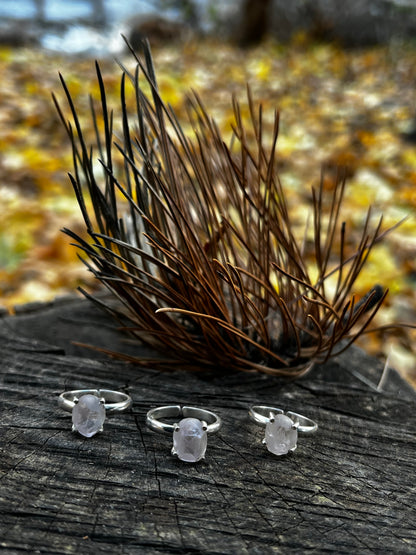 Raw Rainbow Moonostone Quartz Ring in Sterling Silver