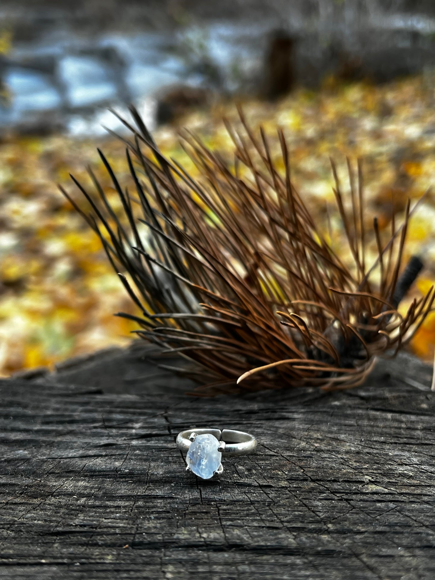 Raw Rainbow Moonostone Quartz Ring in Sterling Silver