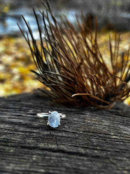 Raw Rainbow Moonostone Quartz Ring in Sterling Silver