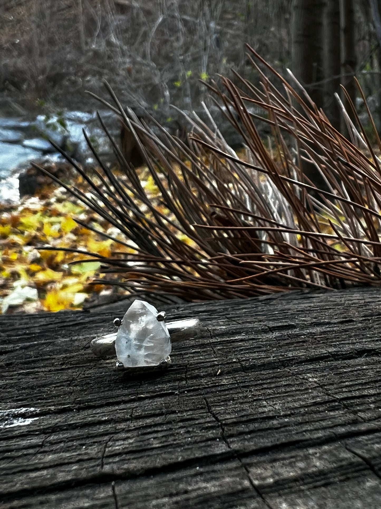 Raw Rainbow Moonostone Quartz Ring in Sterling Silver