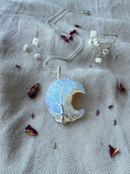 Opalite Crescent Moon Tree of Life Necklaces