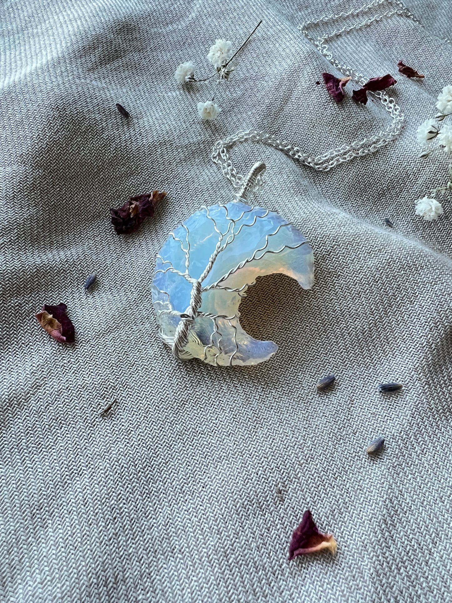 Opalite Crescent Moon Tree of Life Necklaces