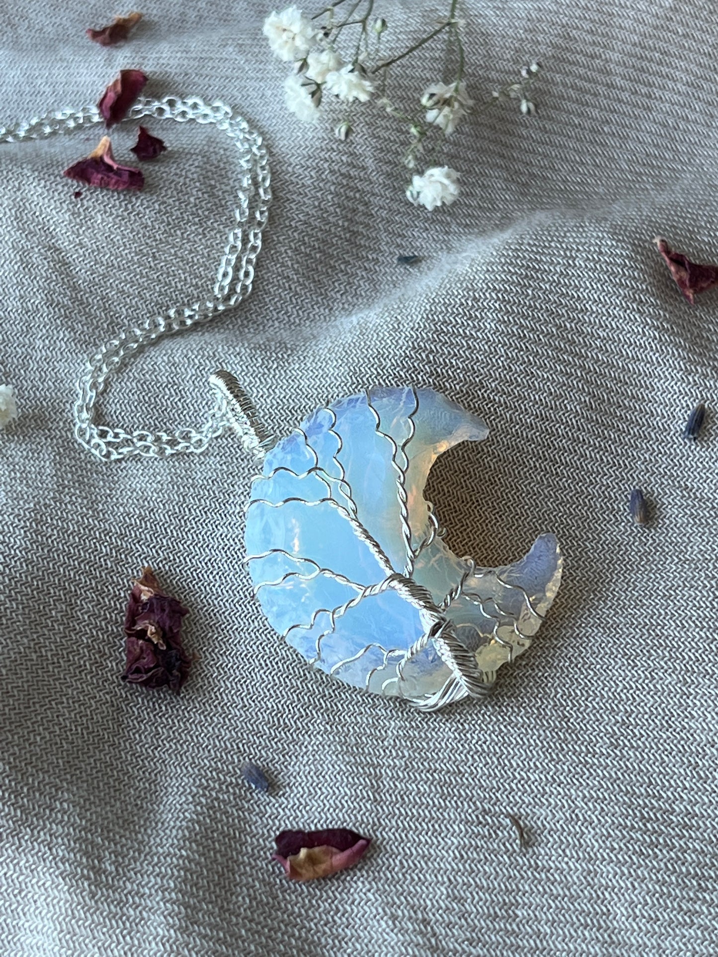 Opalite Crescent Moon Tree of Life Necklaces