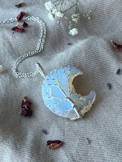 Opalite Crescent Moon Tree of Life Necklaces