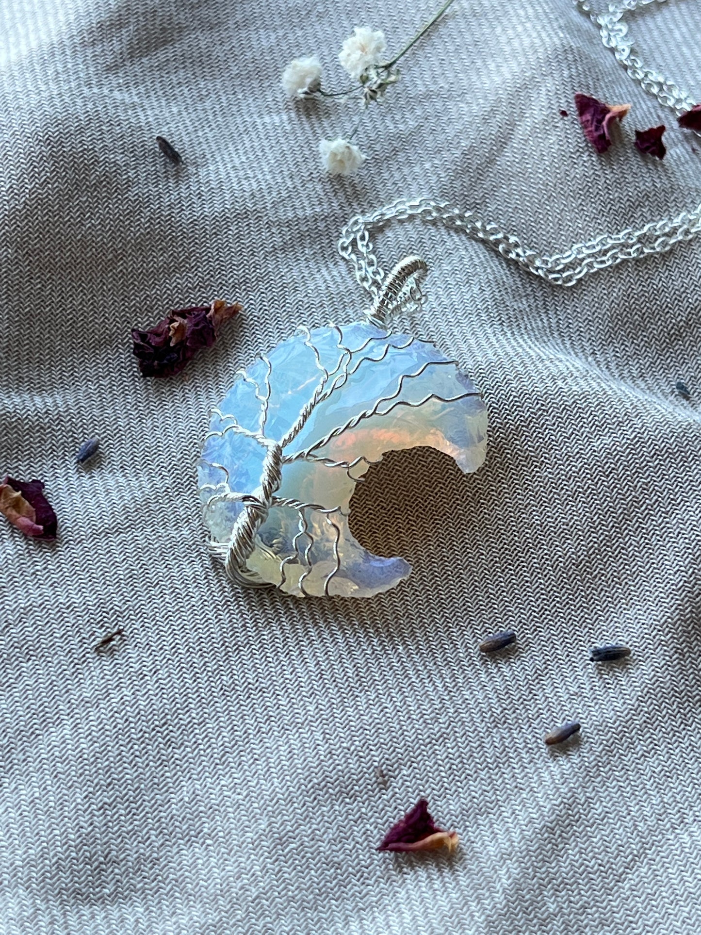 Opalite Crescent Moon Tree of Life Necklaces