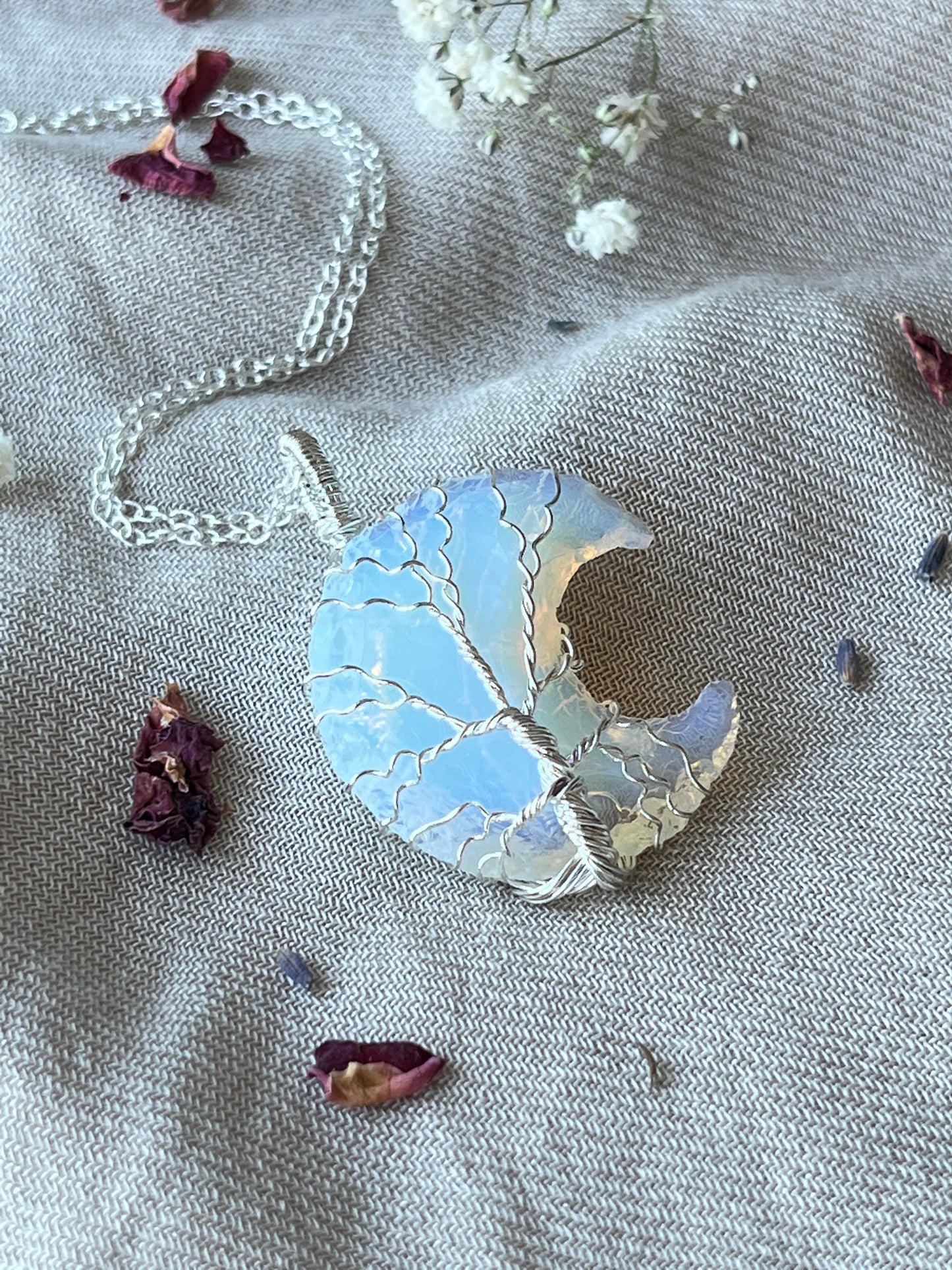 Opalite Crescent Moon Tree of Life Necklaces