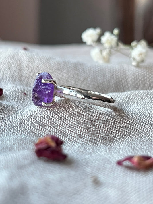 Raw Amethyst Ring in Sterling Silver