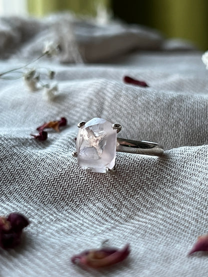 Raw Rose Quartz Ring in Sterling Silver