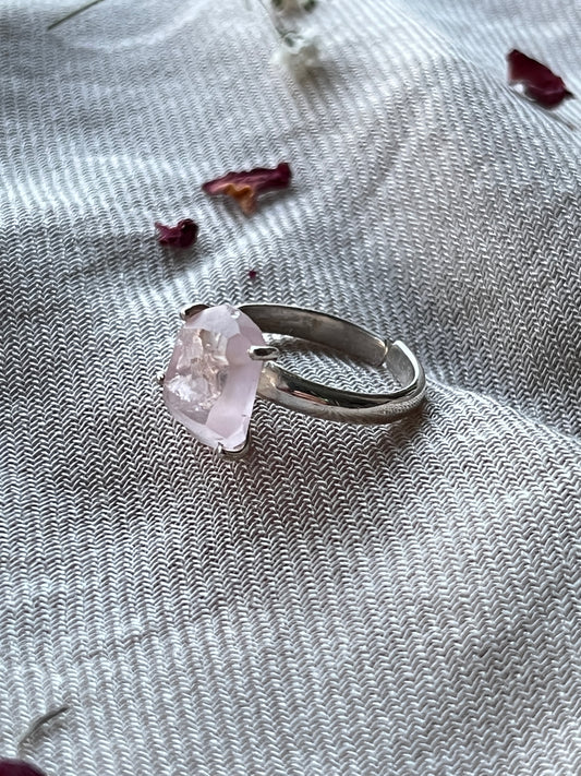 Raw Rose Quartz Ring in Sterling Silver