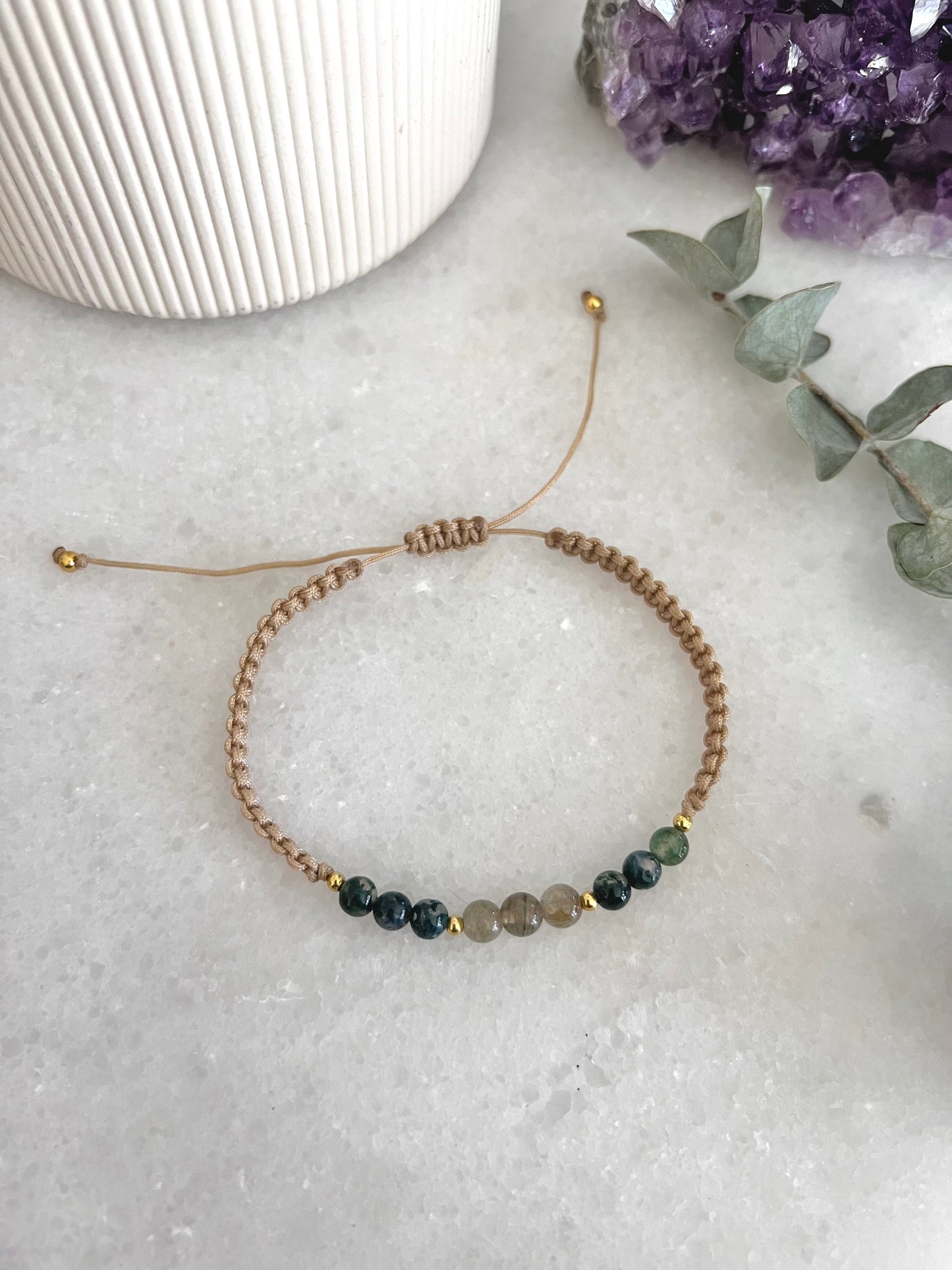 Labradorite and Moss Agate Macrame Bracelet