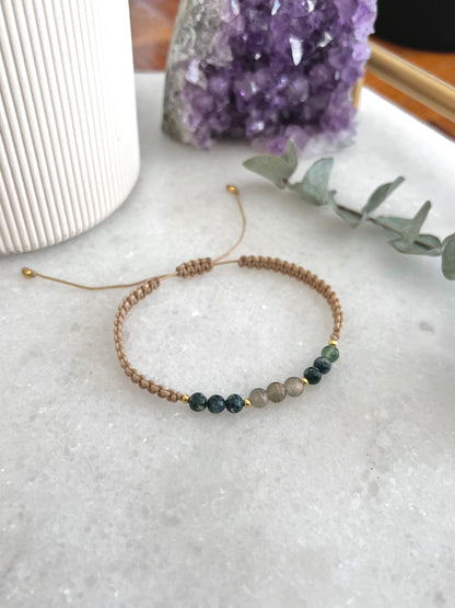 Labradorite and Moss Agate Macrame Bracelet