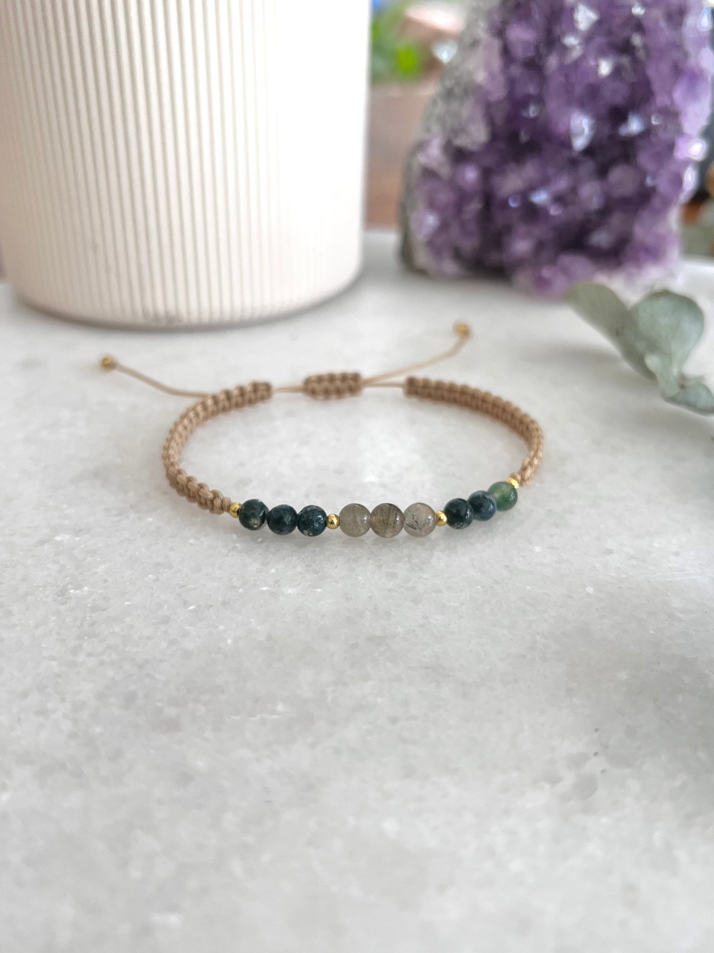 Labradorite and Moss Agate Macrame Bracelet