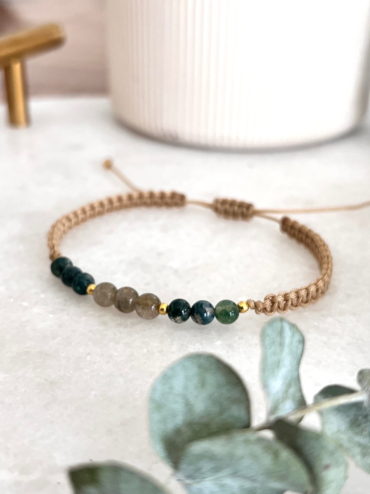 Labradorite and Moss Agate Macrame Bracelet