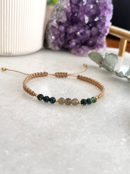 Labradorite and Moss Agate Macrame Bracelet