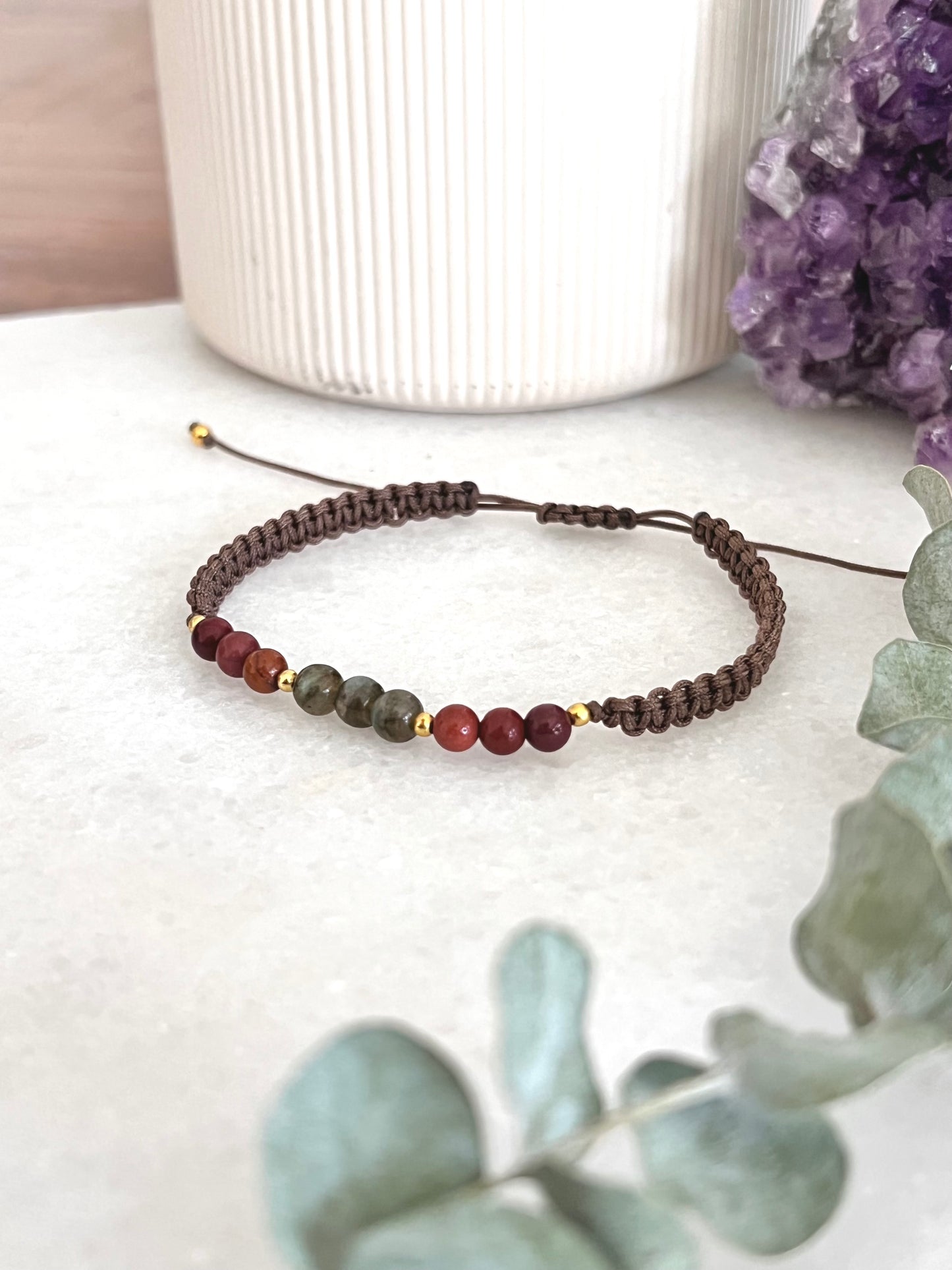 Labradorite and Red Jasper Macrame Bracelet