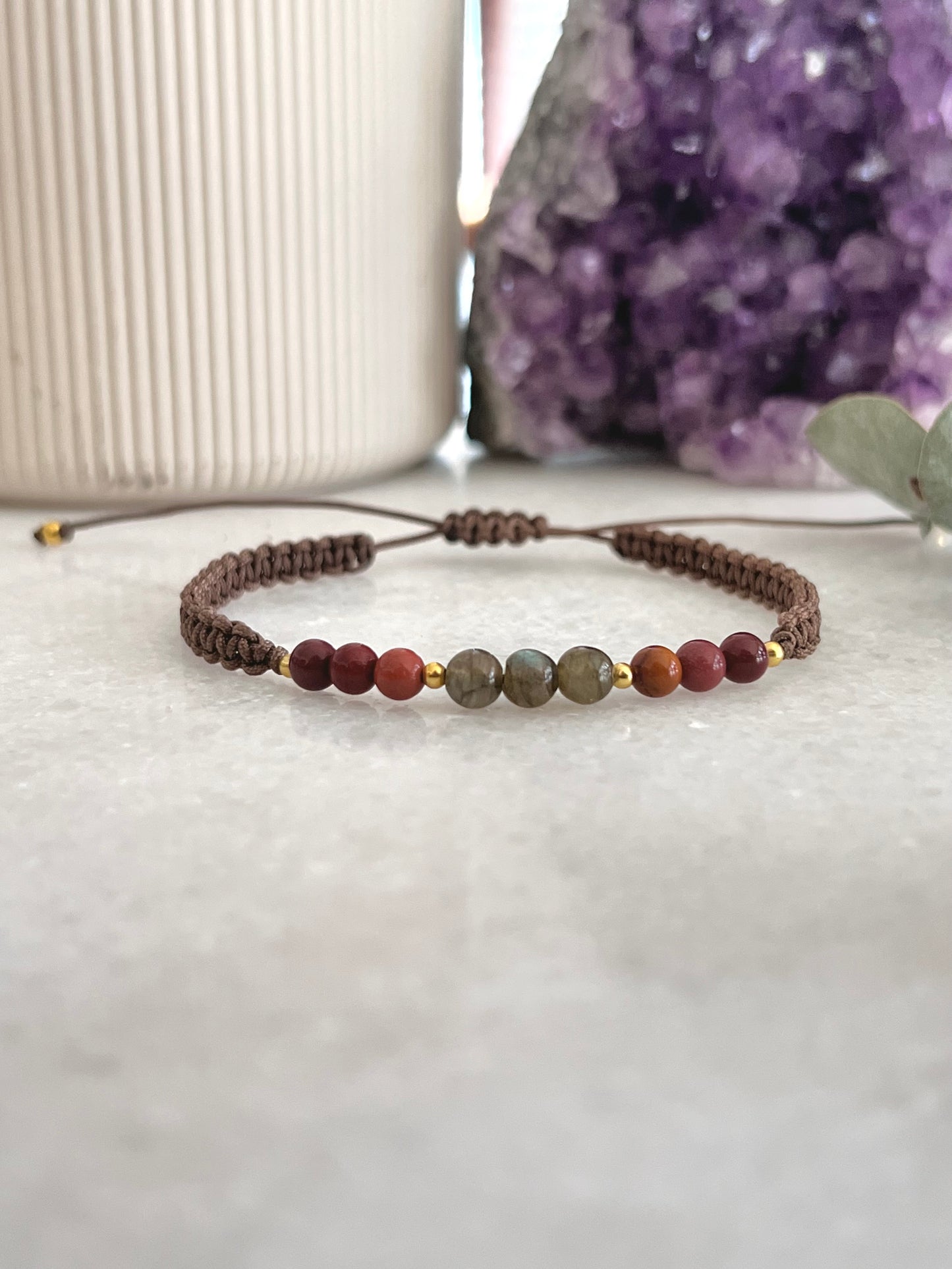 Labradorite and Red Jasper Macrame Bracelet