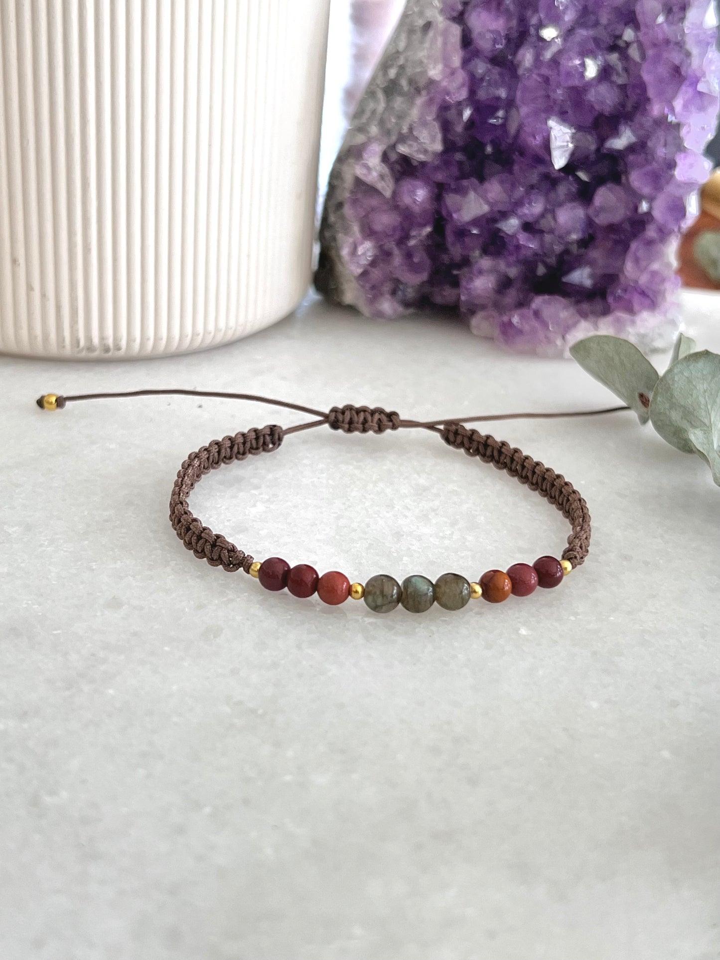 Labradorite and Red Jasper Macrame Bracelet