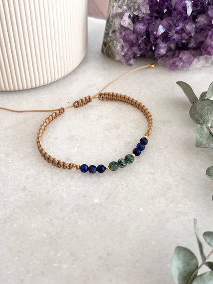 Moss Agate and Lapis Macrame Bracelet