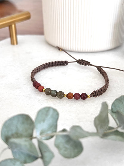 Labradorite and Red Jasper Macrame Bracelet