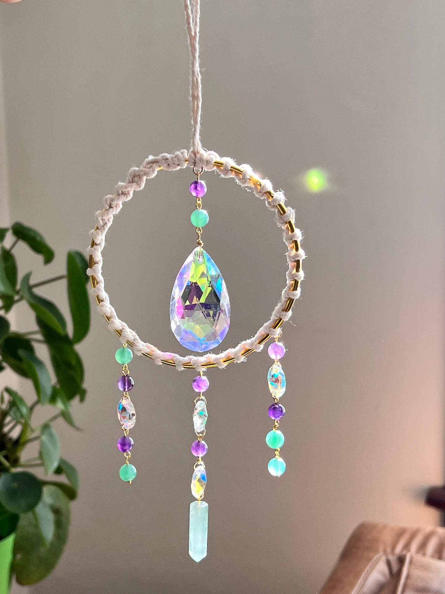 Amethyst and Fluorite Crystal Suncatcher