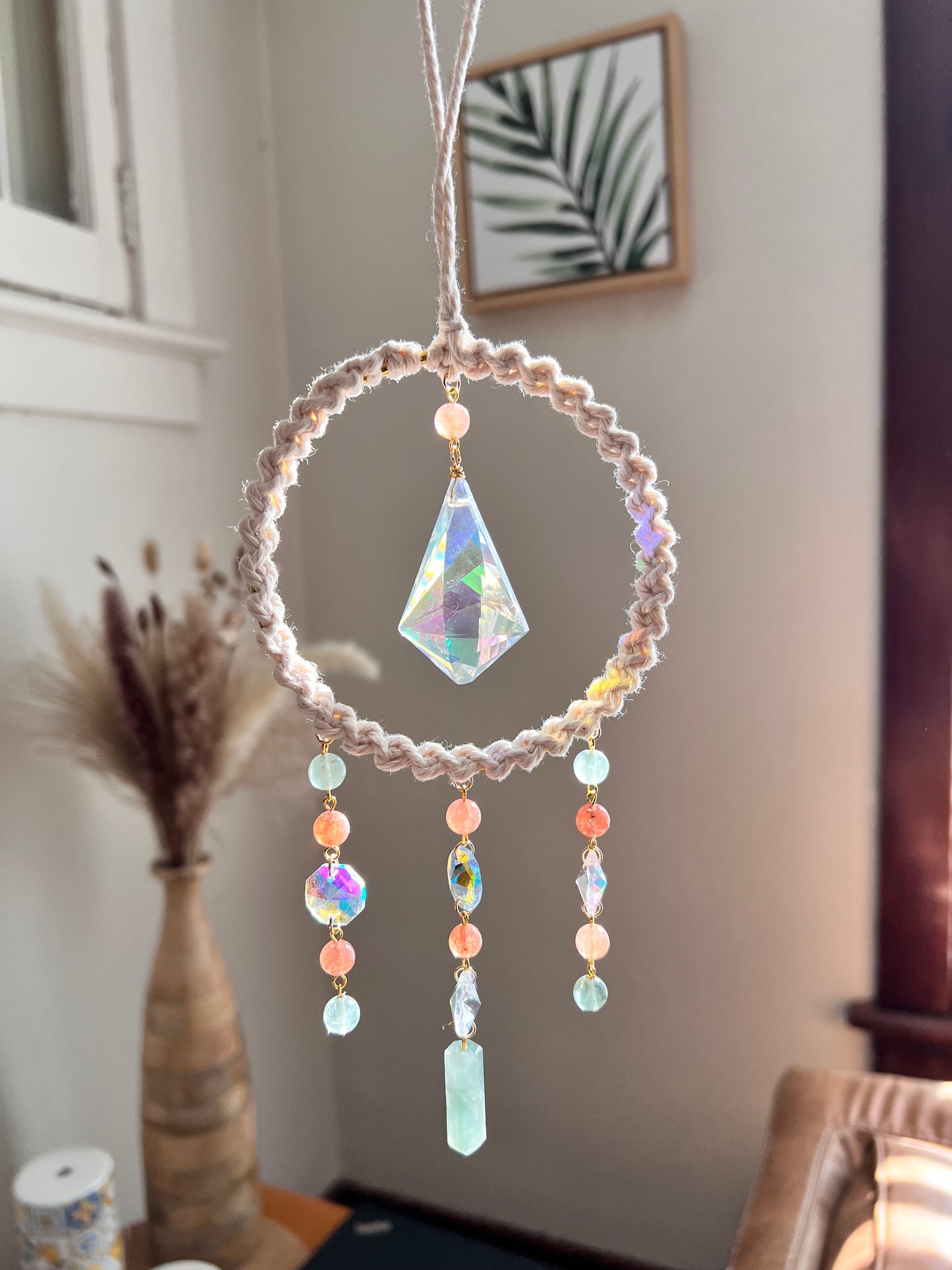 Carnelian and Fluorite Crystal Suncatcher