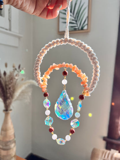 Carnelian, Garnet and Rose Quartz Crystal Suncatcher