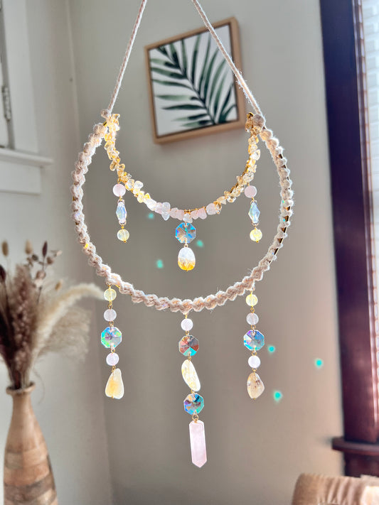 Rose Quartz and Citrine Crystal Suncatcher