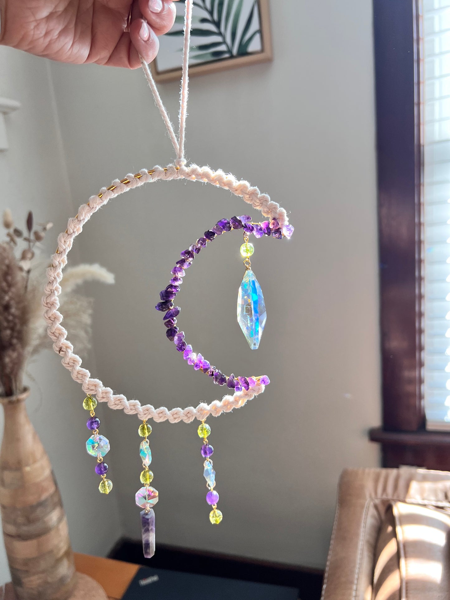 Amethyst and Peridot Crystal Suncatcher