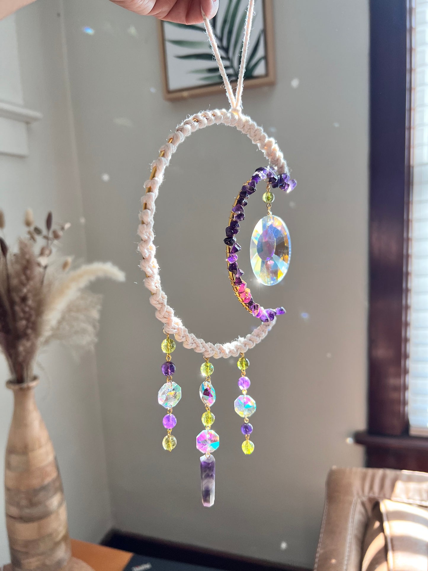 Amethyst and Peridot Crystal Suncatcher