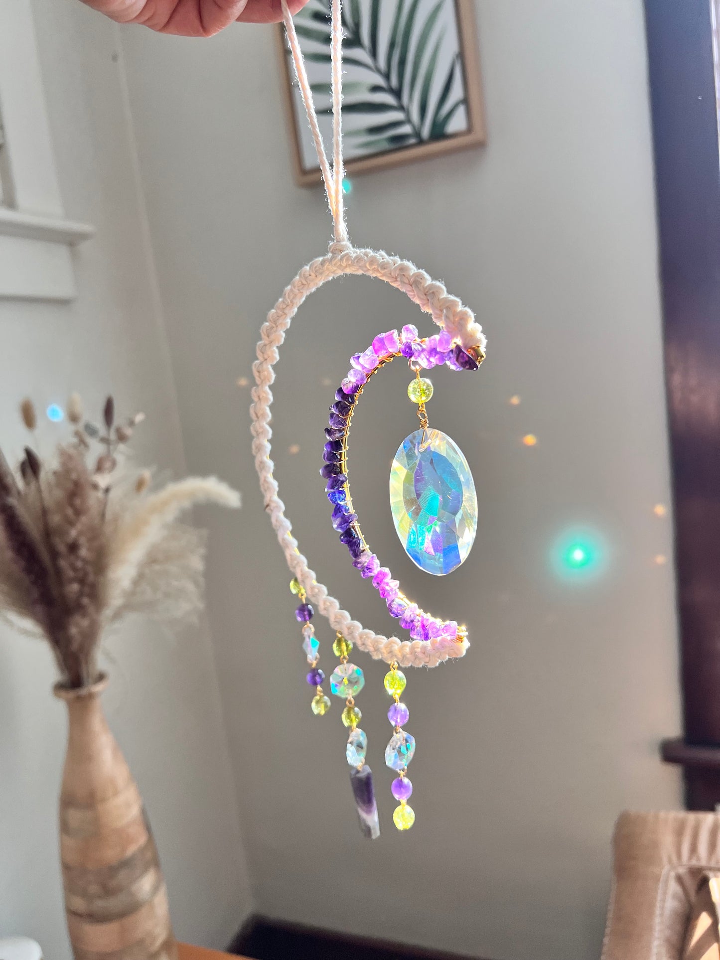 Amethyst and Peridot Crystal Suncatcher