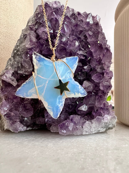 Opalite Star Necklace with Titanium Aura Star Wrapping