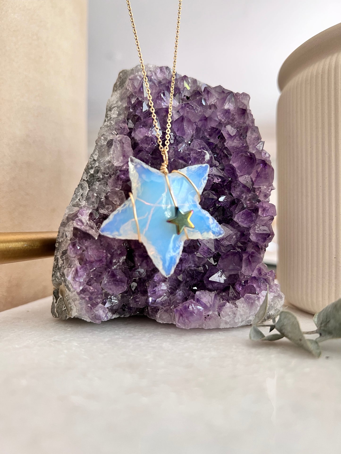 Opalite Star Necklace with Titanium Aura Star Wrapping