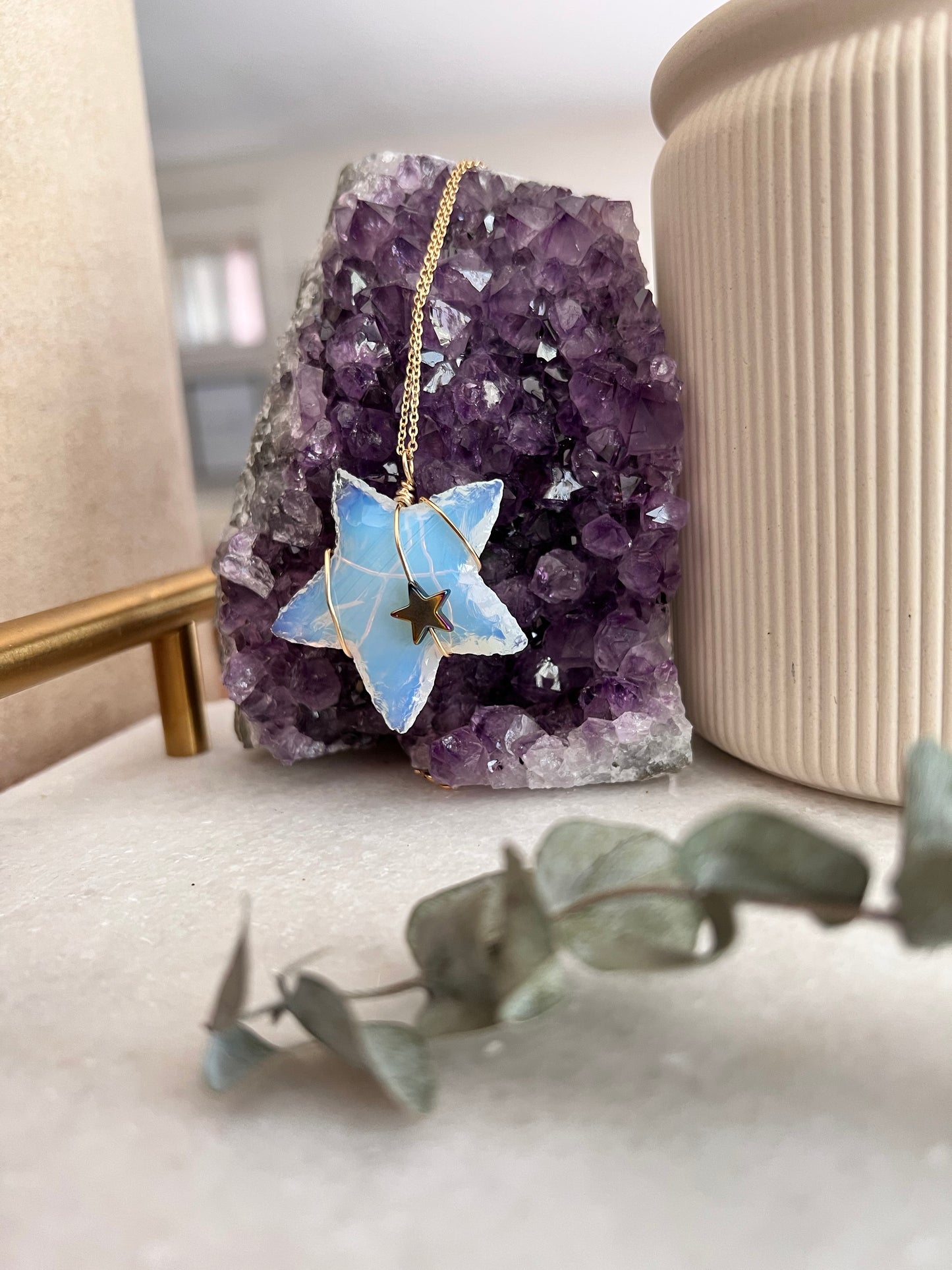 Opalite Star Necklace with Titanium Aura Star Wrapping