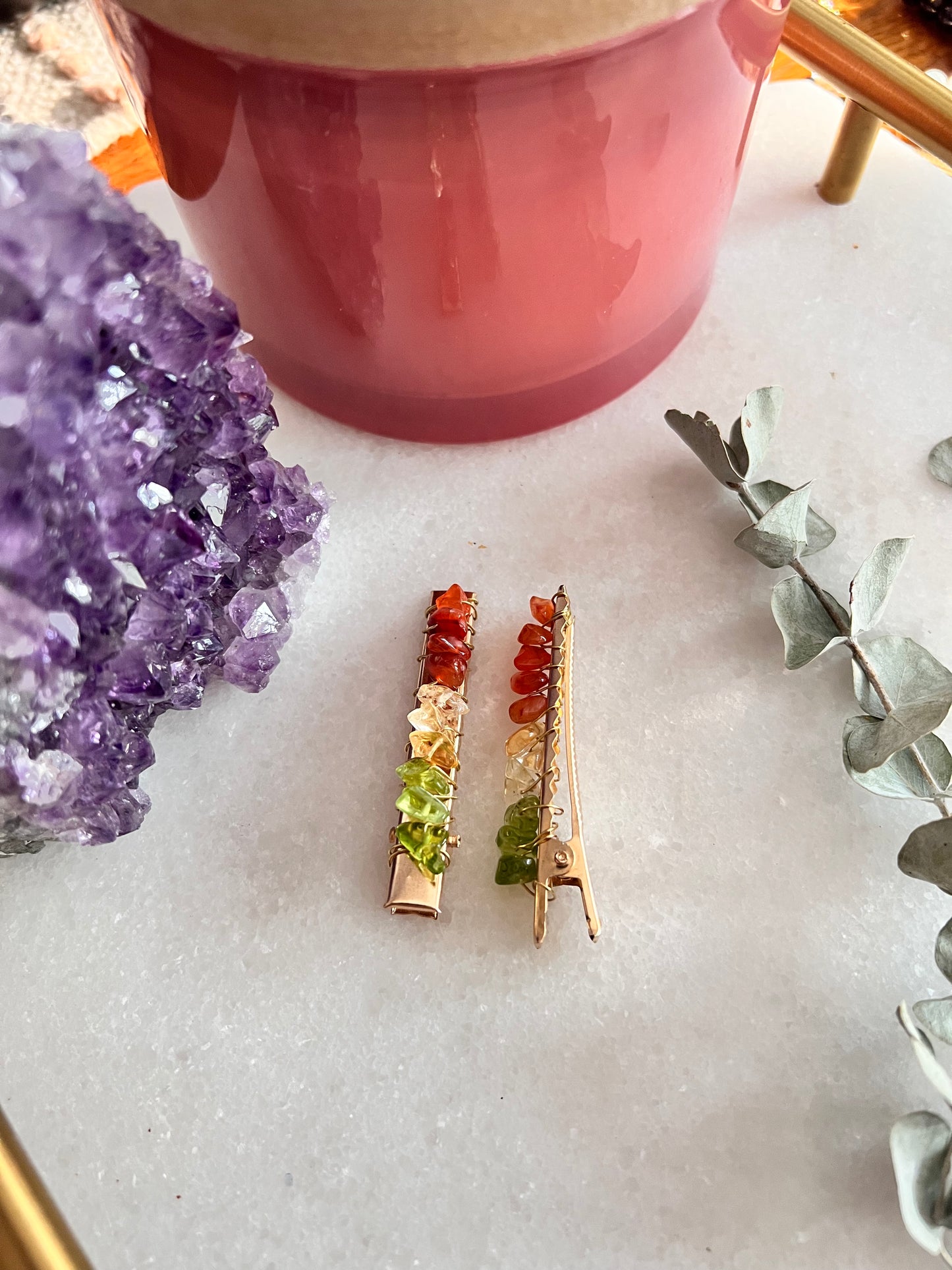 Carnelian, Citrine and Peridot Hair Barrette