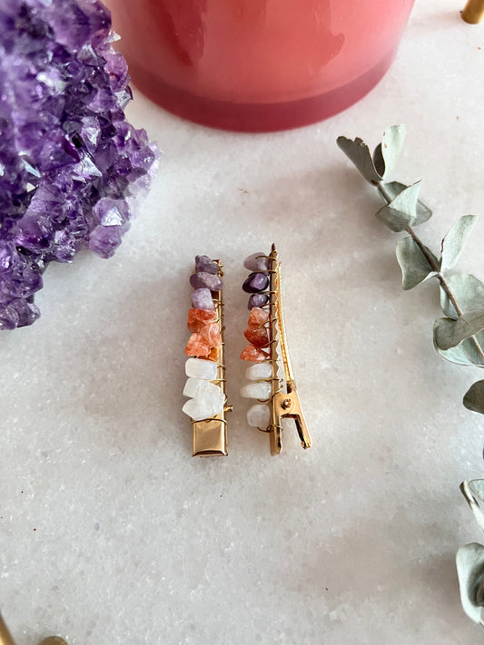 Lepidolite, Sunstone and Moonstone Hair Barrette