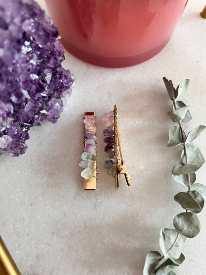 Rose Quartz, Lepidolite, Fluorite Hair Barrette