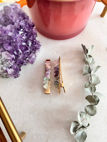 Rose Quartz, Lepidolite, Fluorite Hair Barrette