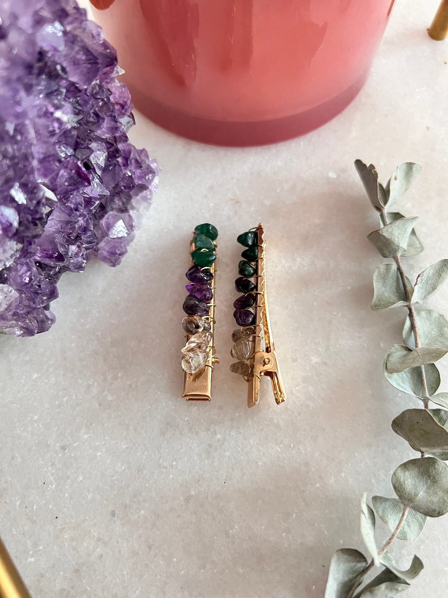 Aventurine, Amethyst, Quartz Hair Barrette