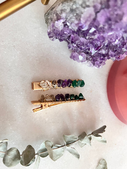 Aventurine, Amethyst, Quartz Hair Barrette