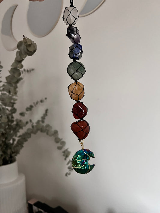 Seven Chakra Crystal with Crescent Moon