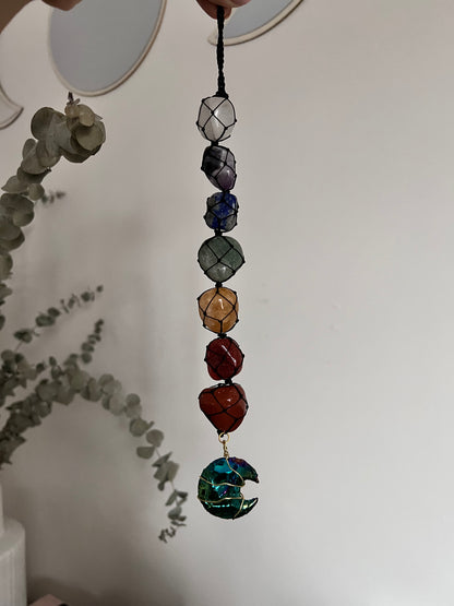 Seven Chakra Crystal with Crescent Moon