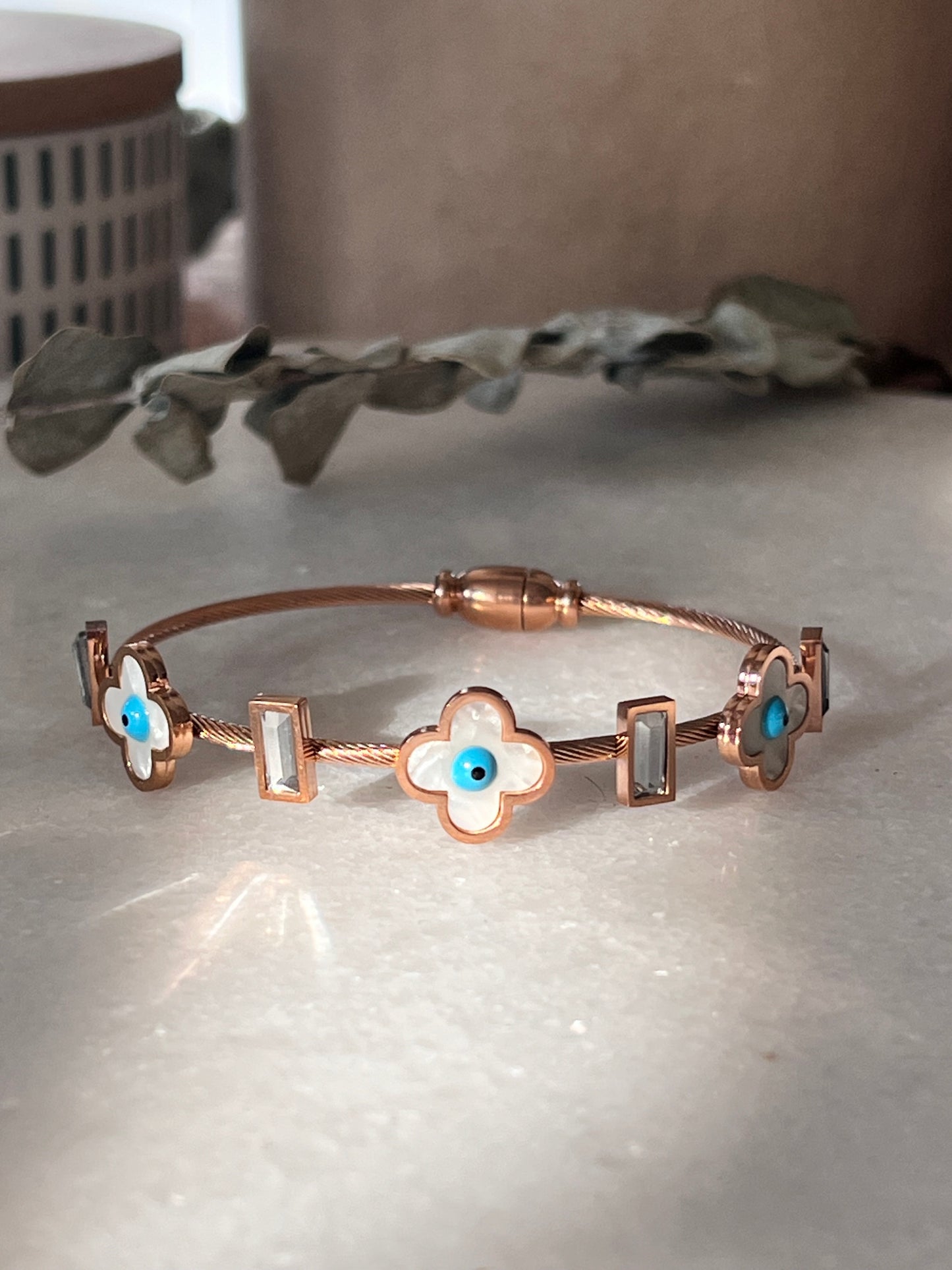 Clover Evil Eye Bangle