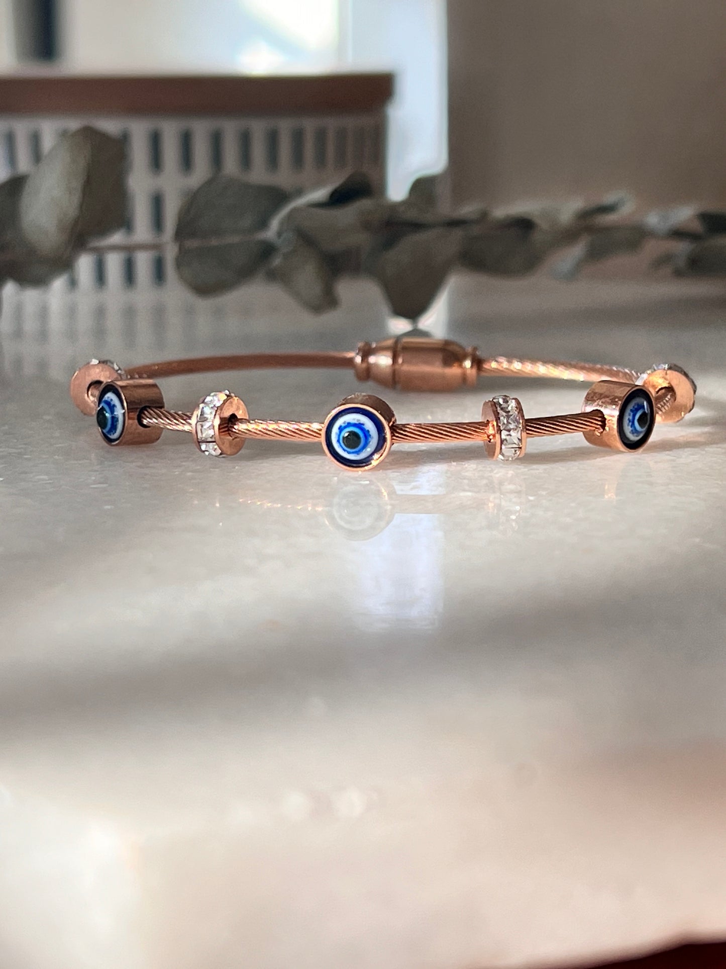 Evil Eye Bangle - Rose Gold