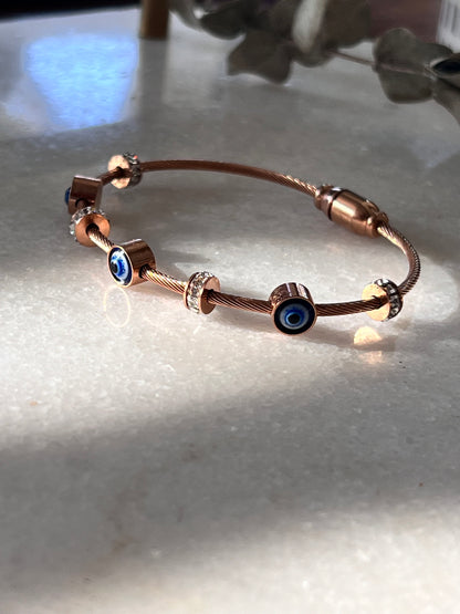 Evil Eye Bangle - Rose Gold