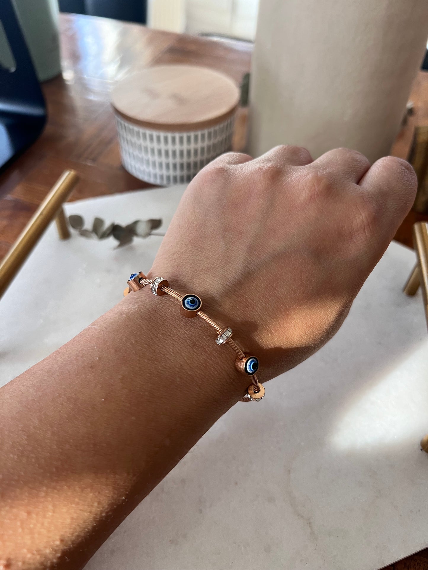 Evil Eye Bangle - Rose Gold